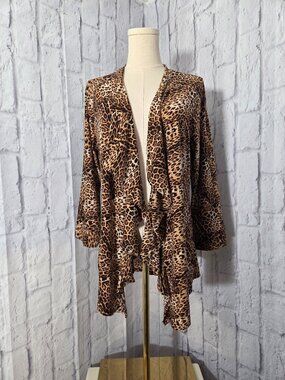 Milano Large Animal Print Open Front Waterfall Longsleeve Casual Fall Cardigan